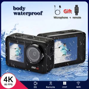 Cameras Action Camera Underwater 4K 60FPS 20MP Underwater Body Waterproof EIS WiFi Antishake Touch LCD Cam Sport Helmet Video Webcam