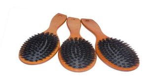 ナチュラルイノシシ毛のヘアブラシマッサージコームアンチスタティックヘアスカルプパドルブラシビーチ木製ハンドルヘアブラシスタイリングツール1011363
