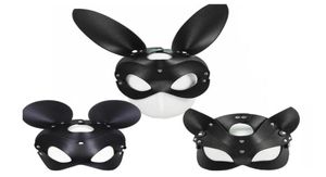 Fetischhuvudmask bdsm bondage begränsningar faux läder kanin katt öron kanin masker rollplay sex leksak för män kvinnor cosplay games5814411