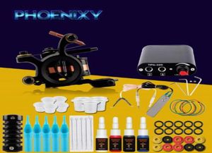 Complete Tattoo Machine Kit Set 1 Coils Guns 4 Colors Black Pigment Sets Power Tattoo Beginner Grips Kits Permanent Makeu6592769