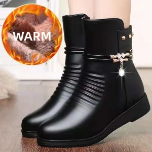 Boots Elegant Women Boots 2023 Winter Warm Pu Leather Sexy Rhinestone Women's Snow Boots Fashion Designer Shoes Concise Botas De Mujer