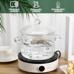 Glass Saucepan With Cover,Stovetop Cooking Pot With Lid And Handle Simmer Pot Clear Soup Pot High Borosilicate Easy To Use