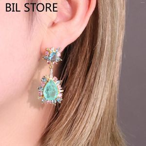 Brincos dangles cor artificial safira mare azul de moda elegante de luxo de luxo de alta qualidade feminino