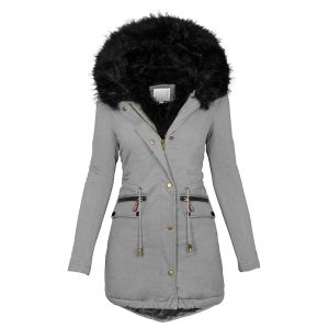 Zimowa Kobiet ciepła kurtka Średnia długość gęstej warstwy 2023 Damie z kapturem Wadded płaszcz Slim Parka Bawełniany płaszcz Kurtka