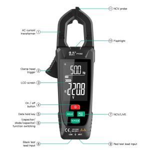 Mastfuyiデジタルクランプメーター9999カウントAC電圧電流クランプTRUE RMSオートレンジテンプ容量OHM Hz Ammeter Pliers