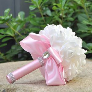 Dekorative Blumen Champagner Brautjungfer Bouquet Elegante künstliche Rose raffiniert mit Satin Ribbon Brautparty