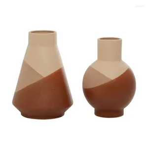 Vases 12" 11"H Orange Ceramic Vase With Terracotta Accents Set Of 2 Home Decor