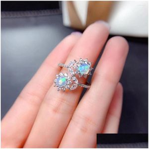 Кластерные кольца роскошь 925 Sier Opal Ring для вечеринки 5 мм натуральные ослепительные украшения подарки Женщина Drop Droder Dhtya