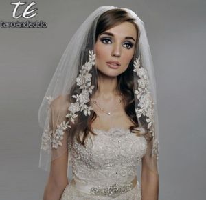 Reals Długość łokcia 75 cm Krótka welon Dwie warstwy aplikacje Whiteivory Wedding Veil z perełami koralikami welonem ślubnym 9103320