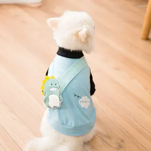 Hundkläder söt tecknad ryggsäck husdjur hundar väst kläder sommar höst inomhus andningsbar t-shirt för små pomeranian husdjursmaterial