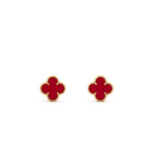 Novo designer de alta qualidade / Família Golden Clover com 18k Gold Rose Red AGate Fritillaria Brincos de dupla face com o logotipo Vancelf