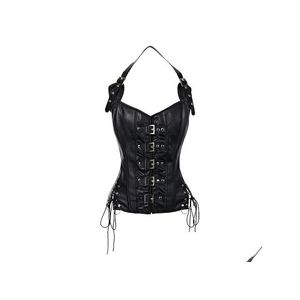 Bustiers Corsets Wholesale-2 Color Y Women Body Lingerie PU Leather Waist Cincher Training Girly CostumeadDG-String Drop Del Dhlo3