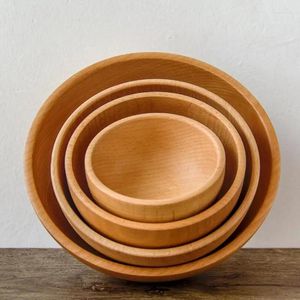 Skålar japansk stil träsallad skålbiss runda