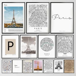 Paris Map City Name Wall Art Nordic Posters and Prints Travel Poster Canvas Painting Wall Picture for Living Room Home Decor