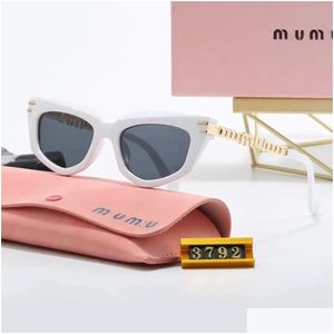 Sunglasses Designer Miui Women Personality Mirror Leg Metal Large Letter M Design Mticolor Cat Eye Brand Glasses With Box Drop Deliv Dhdd9