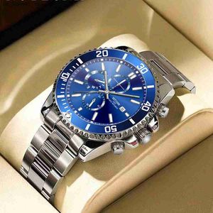 Relógios de pulso luxuosos masculinos de prata quartzo de aço inoxidável masculino luminoso clock240409