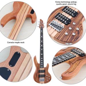 5 String Hickory Wood Top Active Neck Through Professional Electric Bass Guitar 43 Inch Solid Okoume Wood Body Bass Guitar