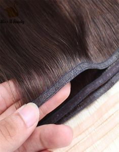 Ultra Thin Hair Weft mycket mjukt mänskligt hår inslag silkband platt inslag hårförlängningar 2 buntar brwon blond vin röd färg8102195