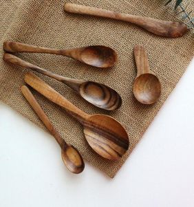 100st träsked Ekofriendly Natural Teakwood Lång handtag sallad Mixing Spoon Icecream Scoop Tableware1663082