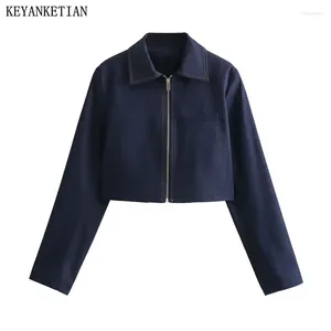 Jackets femininos Keyanketian 2024 Lançamento Zipper Jaqueta curta