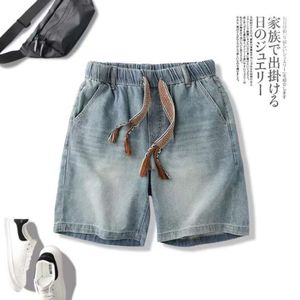 Summer New Trendy Woven Plaid Washed Denim Shorts for Men's Fashionable, Handsome, Casual, Loose Fitting, and Handsome Cropped Pants