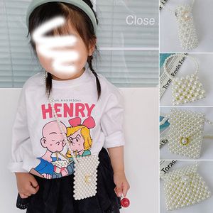Fashion Designer Kids Baby Pearl Handbag Youth Girl Princess Casual Beads Knit Shoulder Bag Chain Handbags Coin Purses Mini Tote Crossbody Messenger Bags