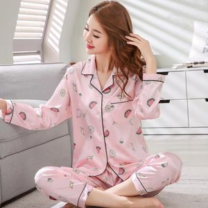 Hemkläder pyjamas för kvinnor hösten långa ärmar Silk Sleepwe Sleep Lounge Pyjama Set