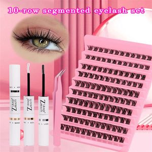 10 줄 d 컬 세그먼트 속눈썹 set2-in-1 방수 래쉬 extentioneyelash 접착제 마스카라 브러시