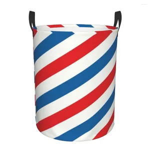 Tvättpåsar Klassisk barberstång Red Blue Stripes Basket Collapsible Frisörskläder Hämta Toys Organizer Lagring