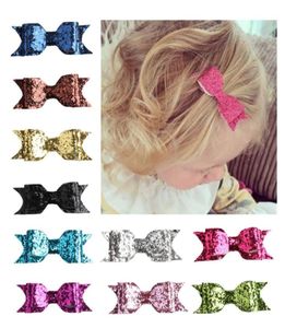 Söt mini Little Girls Hair Bows Clips Double Layer Glitter Kids Hairpins paljetter Princess HeadDress Accessories 16 Färger Välj8628170