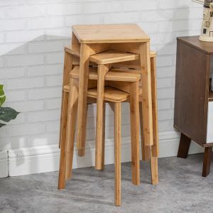 Thickened Bamboo High Square Stool Dining Stools Can Be Stacked High Bench Durable Home Furniture Living Room Sofa Side Ottomans