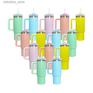 Mugs 30oz macaron sublimation quencher tumbler double walled stainless steel travel mu with handle Custom printin best value ifts 20pcs/case ready to ship L49