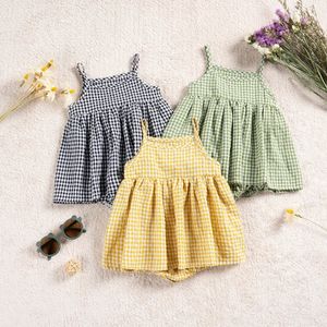 Baby Girls Summer Plaid Rompers born Kids Sleeveless Dress-like Bodysuits Infants Onepiece Clothes 240409