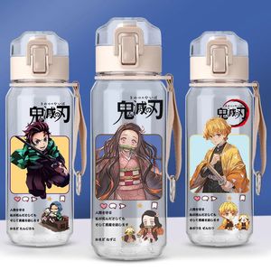 530ML Kids Water Cup Cup Cartoon مع Straws Leakproof Bottles Outdible Demon Slayer Tanjiro Nezuko 240409