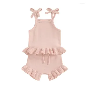 Set di abbigliamento abiti da bambina nati outfit in maglia top cami senza maniche a colori con cortometraggi in vita elastici 2 pezzi set di vestiti