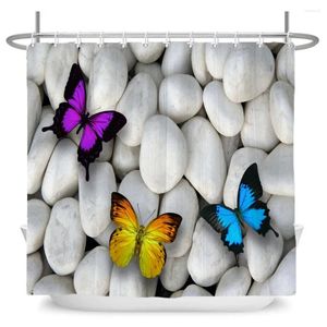 Shower Curtains Stones And Butterfly Art Curtain Zen SPA White Waterproof Bathroom Extra Long Polyester Fabric For Bathtub Decor