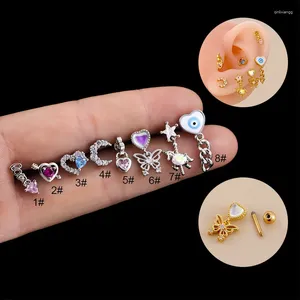 Stud Earrings 1Piece Zircon Heart Moon Stainless Steel Earring For Women Jewelry Ear Cuffs Thick Rod Piercing Teens