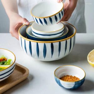 Bowls Japanese Ceramic Underglaze Colored Bowl Soup Rice Salad Noodles Dish Pot Tableware Fruit Tray Household Gift