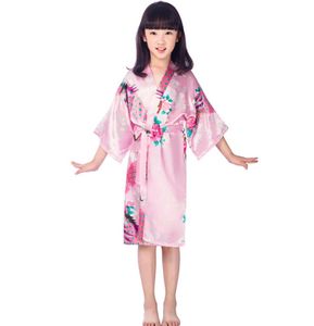 11 colors Girls satin kimono robes wedding bridesmaid party girls silk bathrobes peacock nightgown sleepwear solid girls robres qu5512325