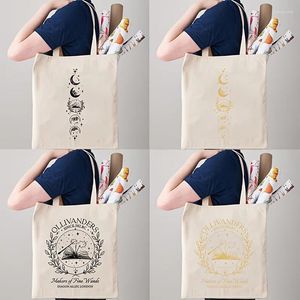ショッピングバッグOllivanders Wand Shop Wizard Book Pattern Tote Bag Canvas Shouldell for Daily Commute女性再利用可能