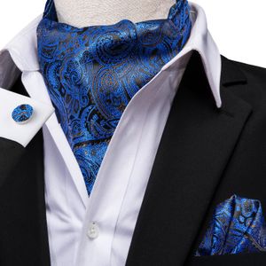 HiTie Silk Mens Ascot Hanky Cufflinks Set Jacquard Paisley Floral Vintage Cravat Tie Wholesale for Male Wedding Business Gift240409