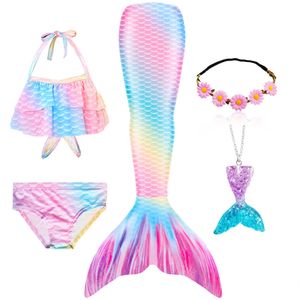 Traje de menina de sereia crianças natação sereia cauda garotas nadar traje cosplay Cosplay infantil maiô de presente de aniversário pode adicionar barbatana