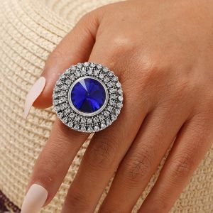 Anello di pietra di cristallo unico Boho grandi anelli rotondi per donne regalo di compleanno di gioielli da matrimonio femminile vintage