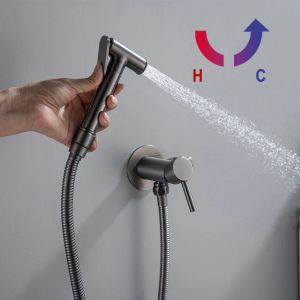 Bidet Sprayer Toilet Shower Black Chrome Grey Gold Single Hole Brass Handheld Hot Cold Water Mixer Bidet Douche Shattaf Bathroom