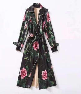 Trench Coats European и American Women039s носят зимний новый стиль, ошейник Laceup Fashion Rose Print Suede TR1205603