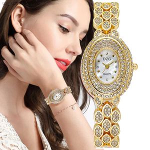 Нарученные часы овальная женщина модная эс бриллиантов роскошные золотые кристалл браслет 2021 Женские кварцевые качества Shell Dial Женские часы 240409