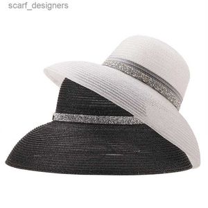 Chapéus de balde largos Chapéus de balde New Girl Summer Hats for Beach Mulheres Chapéus Transparentes Para Mulheres Visors Hat Hat Brim Hat Caps UV UPF50 Viagem dobrável Y240409