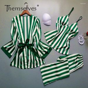 Домашняя одежда Женская спагетти ремешок пижамы наборы шелковой одежды ночной одежды для полосы пижамы