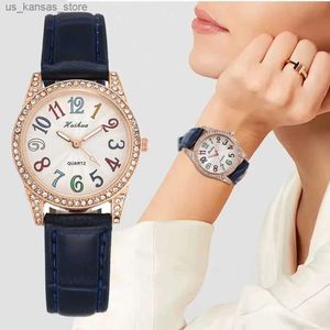 腕時計の高級ダイヤモンドファッション女性Eselegant Ladies Quartz Wristes 2021シンプルな数の女性革時計Reloj de Mujer240409