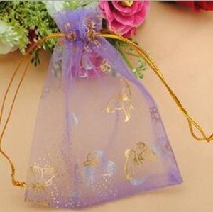 Organza purple butterfly gold gauze Favor Holders baggift gauze bagfirst jewelry bag 100pcslot WQ258261570